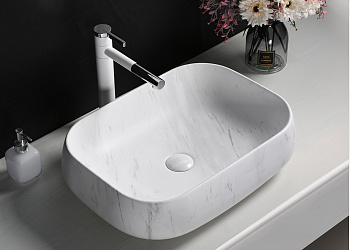 Раковина из сантехнического фарфора Cerutti SPA CR0086 MMW1 57х40 накладная цвет мрамор матовый белый без отверстий под смеситель