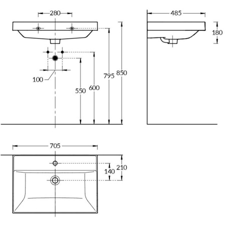 Раковина керамическая Kerama Marazzi CUBO CU.wb.70 71х49 подвесная цвет белый 1 отверстие под смеситель