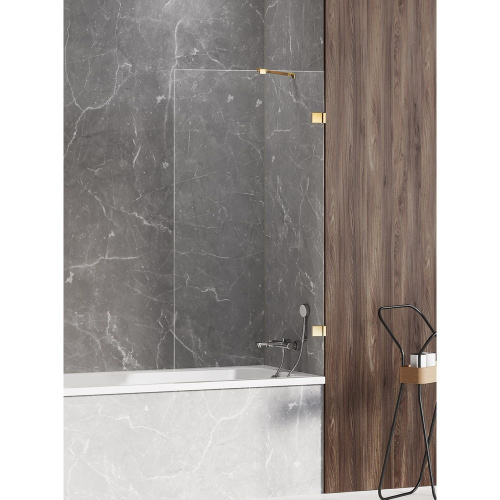 Душевая шторка на ванну New Trendy AVEXA GOLD SHINE EXK-2174 90х150 стекло прозрачное профиль золото глянцевое - фото 2