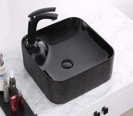 Раковина из санфаянса CeramaLux D1305H004 43х43 накладная цвет черный глянцевый 1 отверстие под смеситель