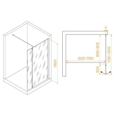 Душевая перегородка RGW Walk In 351005093-14 90х195 стекло прозрачное профиль черный