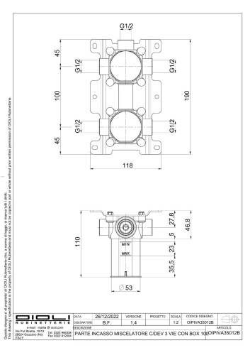Внутренняя часть встраиваемого смесителя Oioli Universal OIPIVA35012B - фото 2
