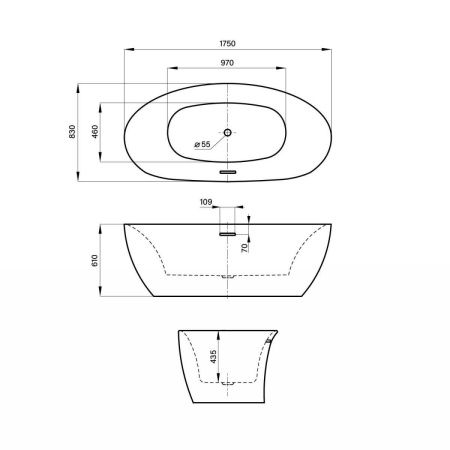 Ванна акриловая Wellsee Enjoy e Amedeo 237401000 175х85 отдельностоящая овальная с ножками