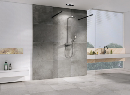 Душевая перегородка Abber Immer Offen AG68120B8 120х200 стекло прозрачное профиль черный