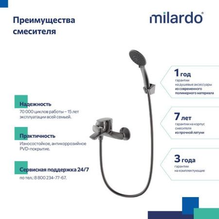 Смеситель для ванны Milardo Rora RORGM00M02 настенный графит