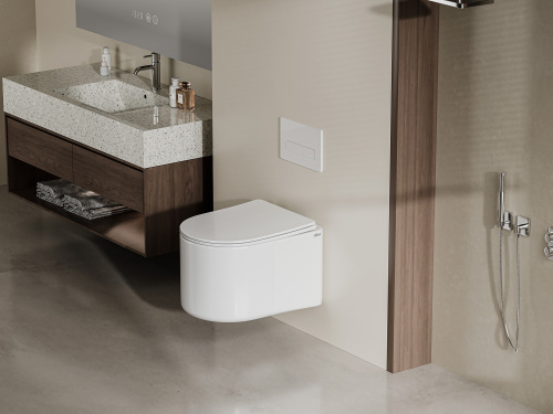 Унитаз подвесной Abber Bequem AC1129 белый с сиденьем микролифт безободковый смыв торнадо - фото 2