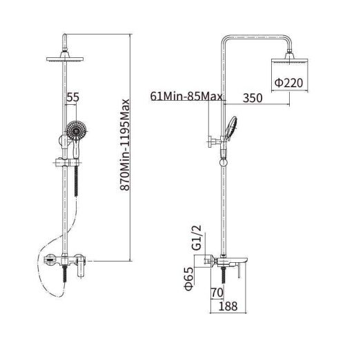 Душевая стойка Fashun A2451-7 настенная цвет хром/черный - фото 3