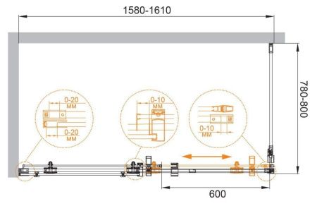 Душевой уголок Cezares STYLUS-M STYLUS-O-M-AH-1-160/80-C-Cr 160х80 стекло прозрачное профиль хром без поддона