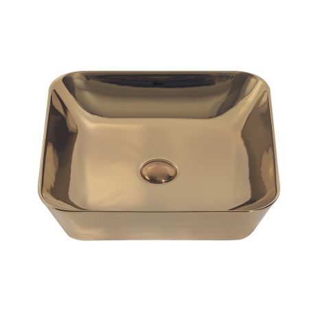 Раковина из сантехнического фаянса Abber RECHTECK AC2205GG 40х40 накладная цвет золото без отверстий под смеситель