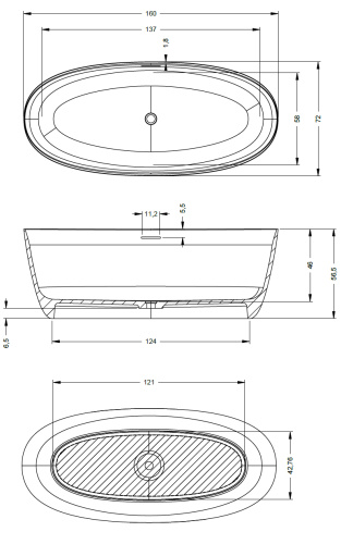Ванна из искусственного камня Riho OVAL B129001105 160х72 отдельностоящая овальная - фото 2