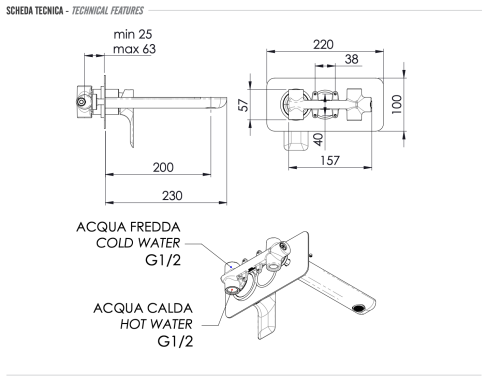 Смеситель для раковины Remer Infinity I15L встраиваемый в стену хром - фото 2