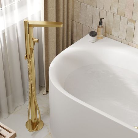 Смеситель для ванны и душа Wasserkraft Schunter 8200 8221 напольный золото