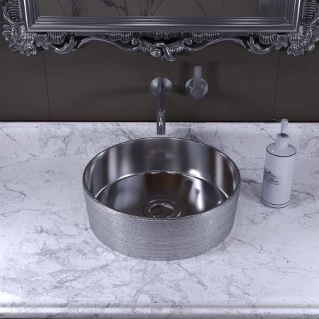 Раковина из сантехнического фаянса Grossman Color GR-5020SS 40х40 накладная цвет серебро без отверстий под смеситель