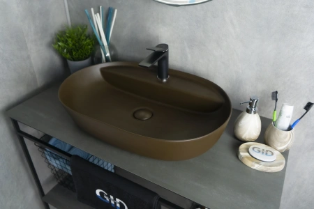 Раковина керамическая Gid Lago 53342 60х40 накладная цвет коричневый 1 отверстие под смеситель