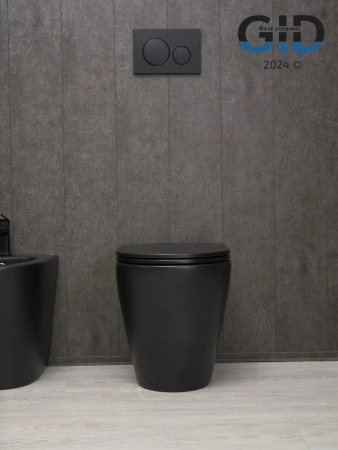 Унитаз приставной Gid Cortado 62212Y черный матовый с сиденьем микролифт безободковый душевой смыв
