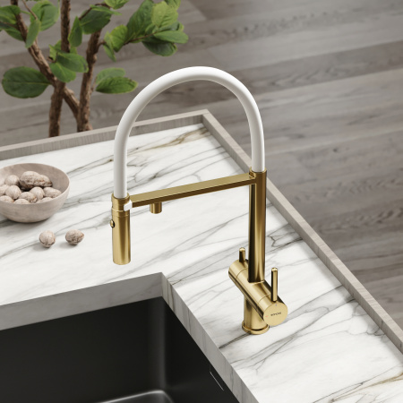 Смеситель для кухни Sancos Imola SC4010BG на мойку брашированное золото/белый