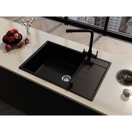 Кухонная мойка Grandex Aqua 600215 75х50 цвет черный поверхность матовая