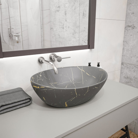 Раковина из сантехнического фарфора Teymi Lori T50486 41х34 накладная цвет серый без отверстий под смеситель