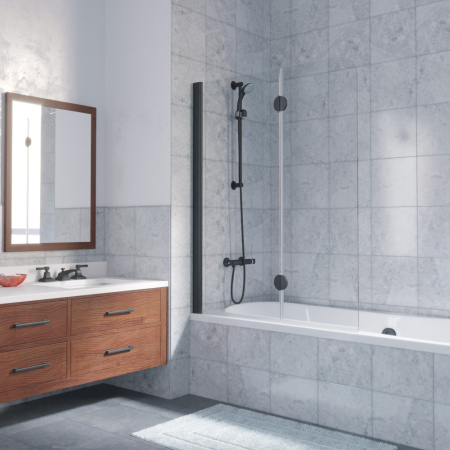 Душевая шторка на ванну Vegas-Glass E2V LUX E2V LUX 120 02М 1 L 120х151 стекло прозрачное профиль черный матовый ориентация левая