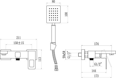 Смеситель для ванны и душа Savol S-SUS4003H настенный черный