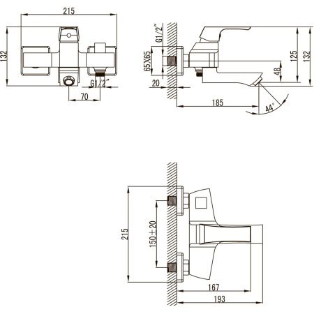 Смеситель для ванны LeMark Unit LM4514C настенный хром