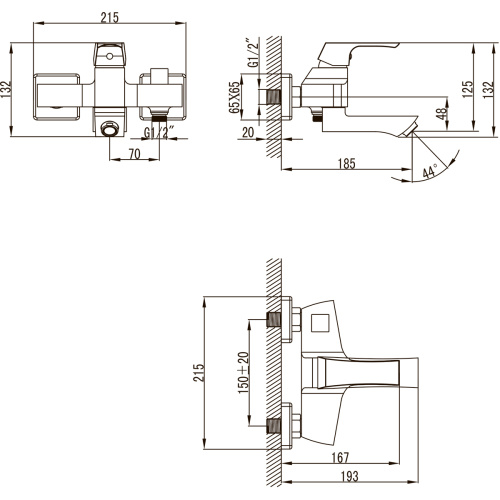Смеситель для ванны LeMark Unit LM4514C настенный хром - фото 2