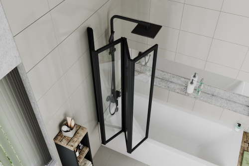 Душевая шторка на ванну Cerutti SPA BOUNA-B 131х139 стекло прозрачное профиль черный - фото 4