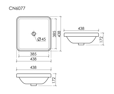 Раковина из сантехнического фарфора Ceramica Nova ELEMENT CN6077 44х44 встраиваемая цвет белый без отверстий под смеситель