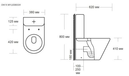 Унитаз напольный с бачком MILLEAU 8380 ONYX 8380 белый с сиденьем микролифт безободковый смыв воронка-водоворот