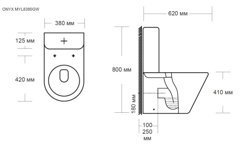 Унитаз напольный с бачком MILLEAU 8380 ONYX 8380 белый глянцевый с сиденьем микролифт безободковый смыв воронка-водоворот - фото 2