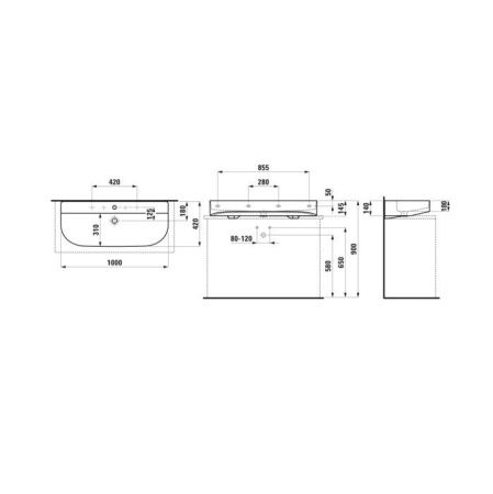 Раковина Laufen Sonar 8.1634.7.000.104.1 100х40 накладная цвет белый 1 отверстие под смеситель