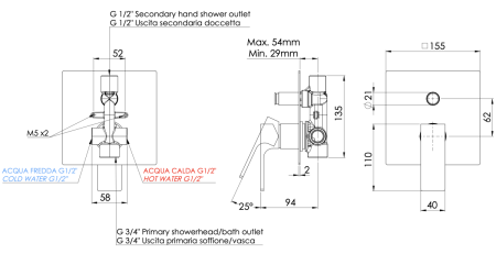 Смеситель для душа Mariani Rebel B00173RE встраиваемый в стену хром
