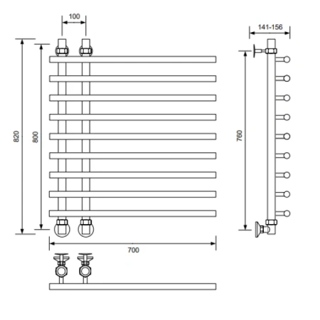 Полотенцесушитель водяной Veconi Tufo T801070B 70х80 черный
