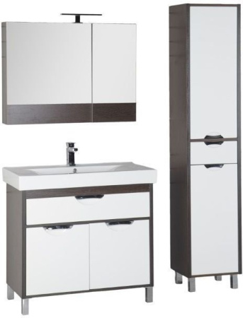 Комплект мебели: тумба с раковиной + зеркало-шкаф Aquanet Гретта 00172720 92x48x154 напольный цвет белый/темное дерево