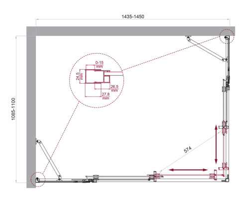 Душевой уголок BelBagno LUCE LUCE-AH-22-145/110-C-Cr 145х110 стекло прозрачное профиль хром глянцевый без поддона - фото 2