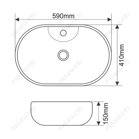 Раковина из сантехнического фарфора Melana 7734-805 60х40 накладная цвет белый 1 отверстие под смеситель
