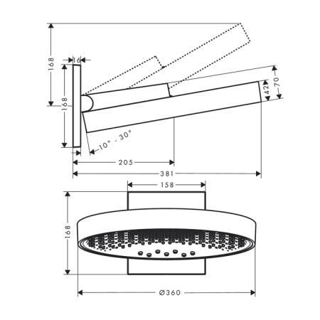 Верхний душ Hansgrohe Rainfinity 26234140 35х35 бронза
