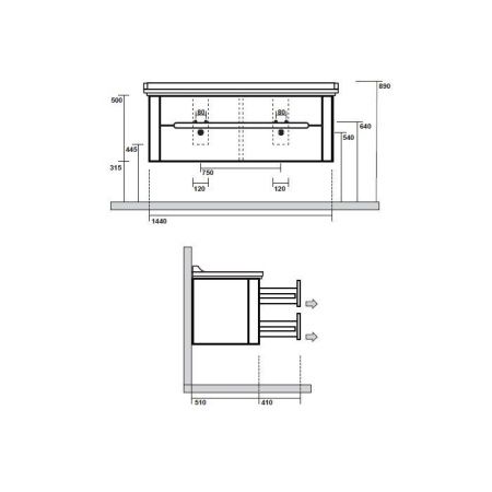 Тумба под раковину Kerasan Waldorf 925430 150х60 подвесная цвет белый