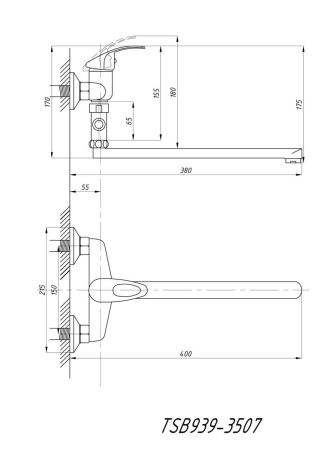 Cмеситель для ванны и душа TSARSBERG TSB-939-3507 настенный хром