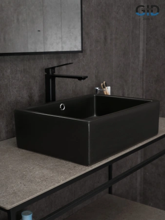 Раковина керамическая Gid Geométrico 53381 50х40 накладная цвет черный без отверстий под смеситель