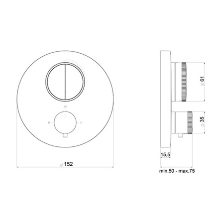 Смеситель для душа Almar Core E176632.MB встраиваемый в стену черный матовый с термостатом (внешняя часть)