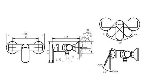 Смеситель для душа Bravat Louise F9191183CP-01-RUS настенный хром - фото 2