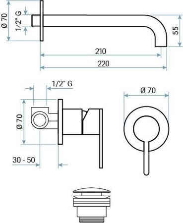 Смеситель для раковины Emmevi Filoinox 85155/IN встраиваемый в стену никель