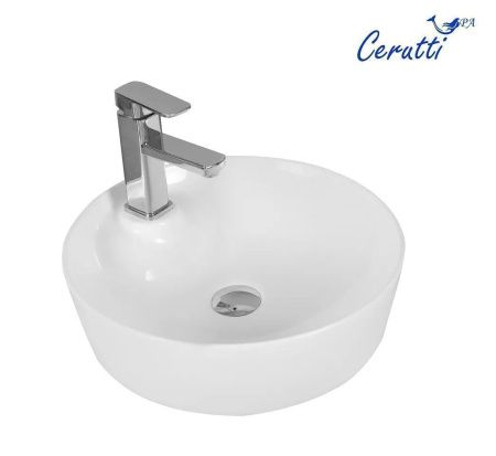 Раковина из сантехнического фарфора Cerutti SPA CR0090 40х40 накладная цвет белый 1 отверстие под смеситель