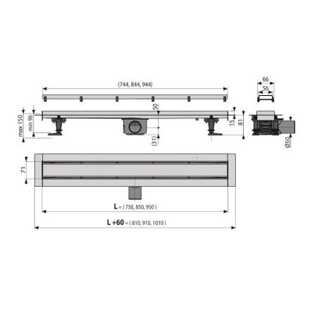 Душевой лоток Alcadrain APZ13-DOUBLE9-750 75х5 нержавеющая сталь