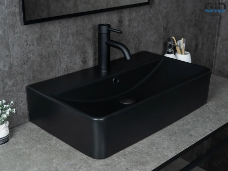Раковина керамическая Gid Geométrico 53361 60х40 накладная цвет черный 1 отверстие под смеситель