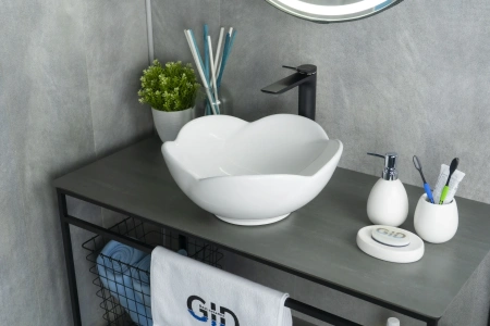 Раковина керамическая Gid Esfera 51162 40х40 накладная цвет белый без отверстий под смеситель