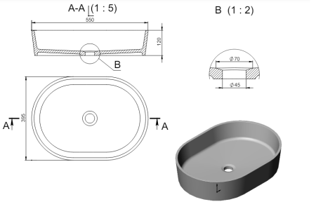 Раковина из искусственного камня Holbi ARIEL 1.02.011.11.2 60х40 накладная цвет белый