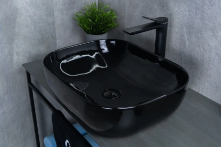 Раковина керамическая Gid Geométrico 53347 50х40 накладная цвет черный без отверстий под смеситель