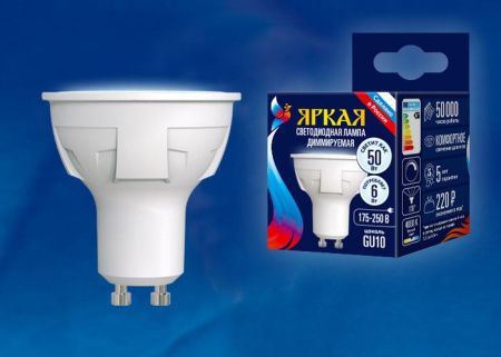 Лампа светодиодная диммируемая Uniel LED-JCDR LED-JCDR 6W/NW/GU5.3/FR/DIM PLP01WH картон